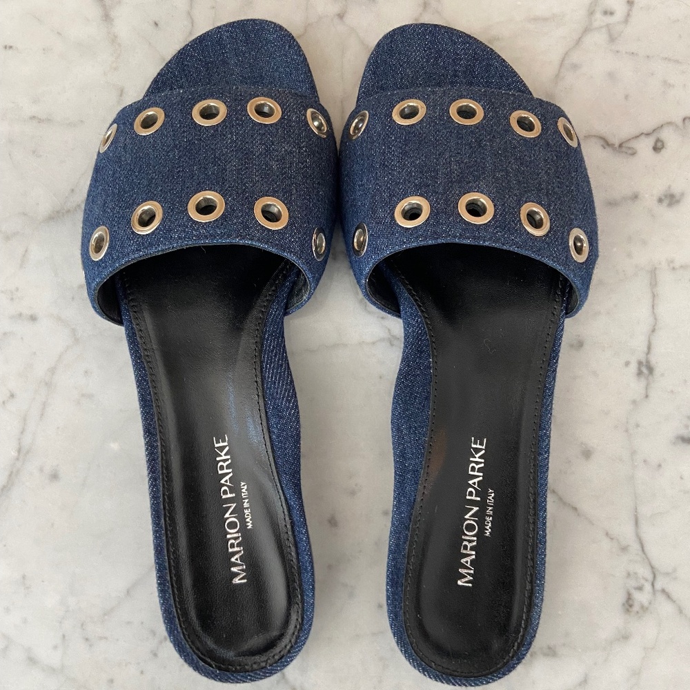 Marion Parke  cora denim slide sandal